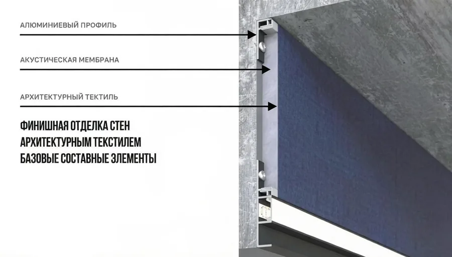 Стена, отделанная бесшовным архитектурным текстилем